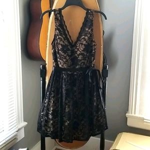 Black Lace Print Party Dress